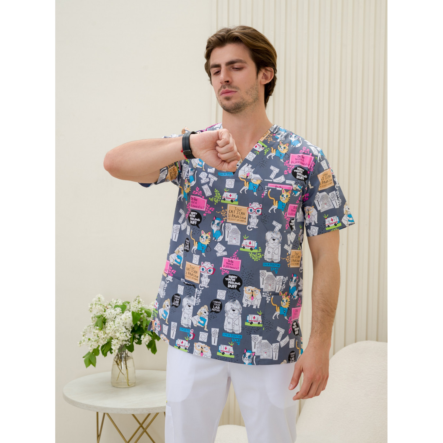 Рубашка мужская М-286(ST-15) ткань Стрейч/Принт