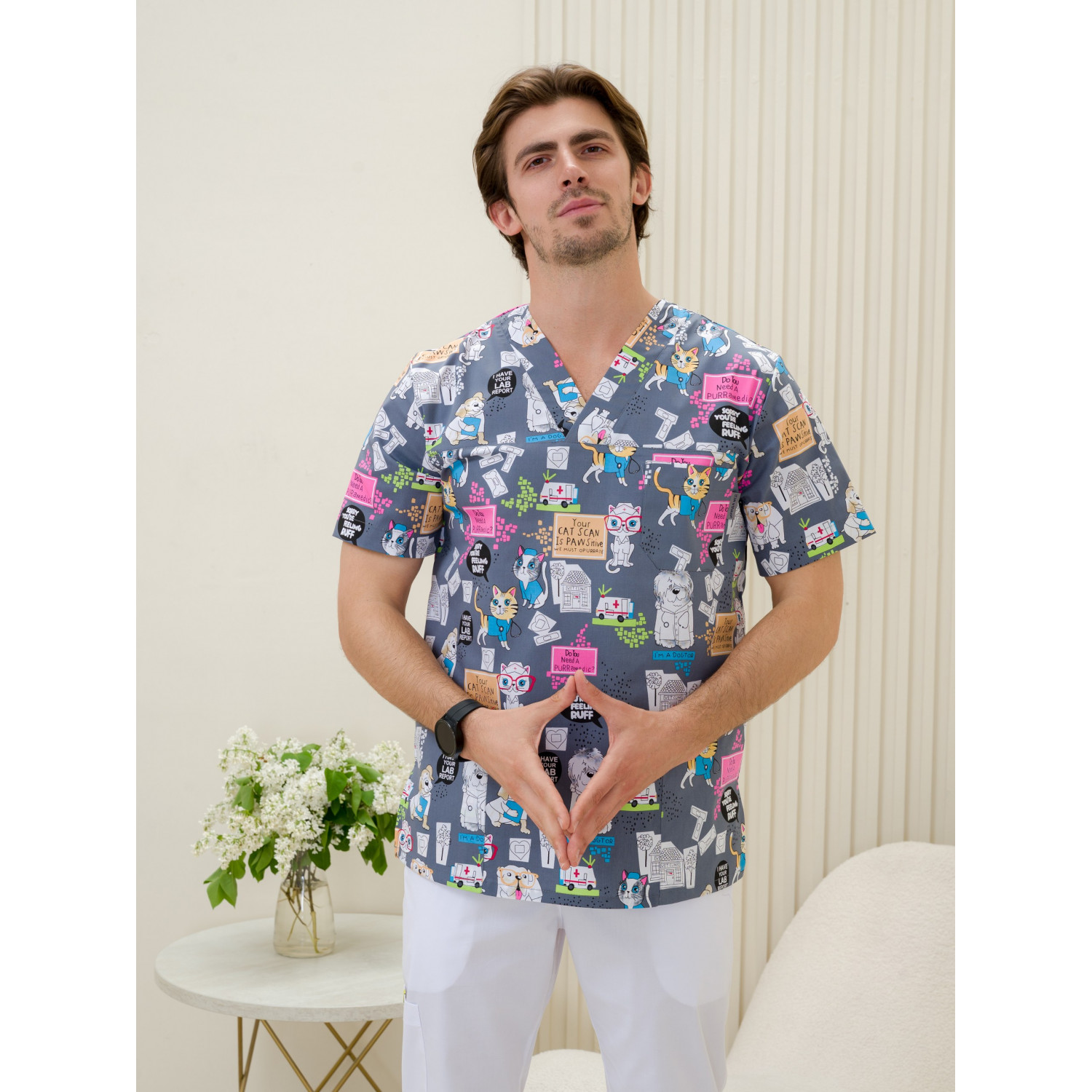 Рубашка мужская М-286(ST-15) ткань Стрейч/Принт