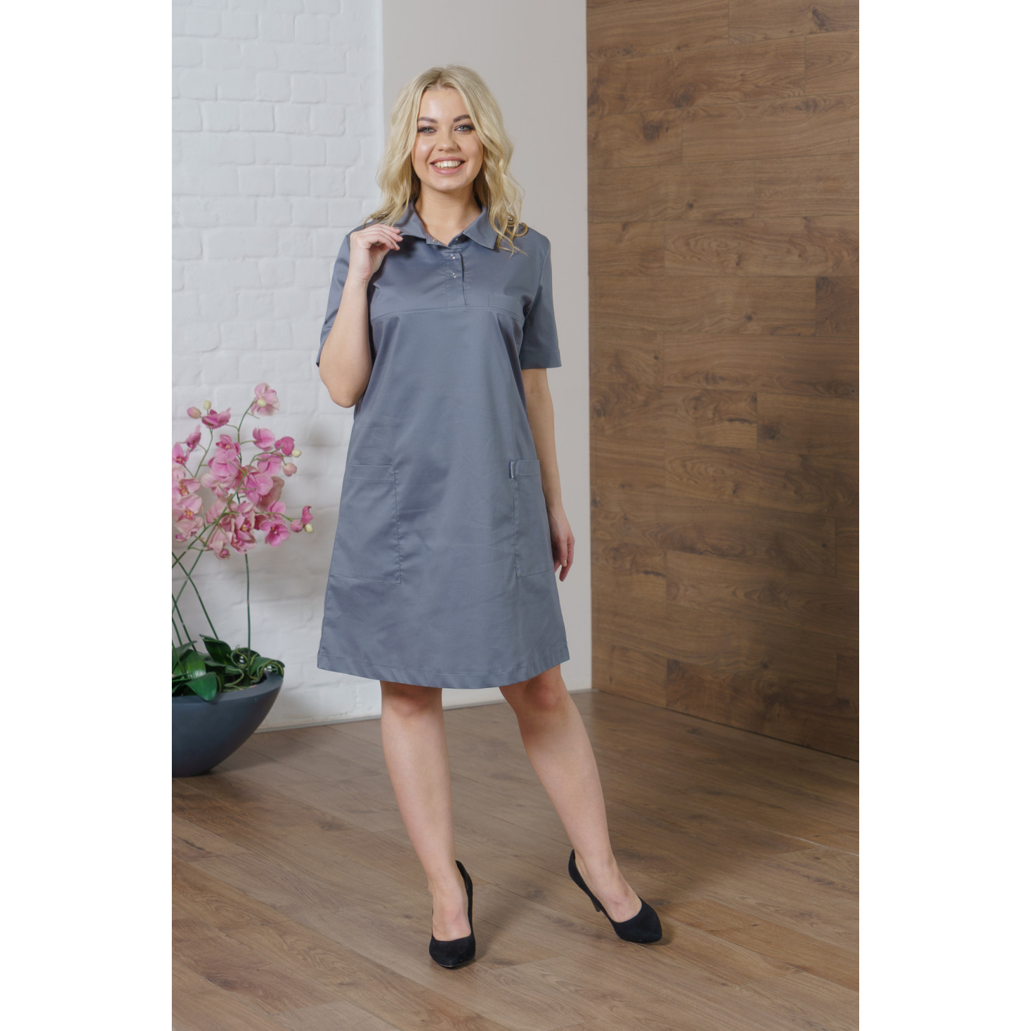 Халат-платье медицинское жен. М-502-73 ткань Элит-145/Стрейч