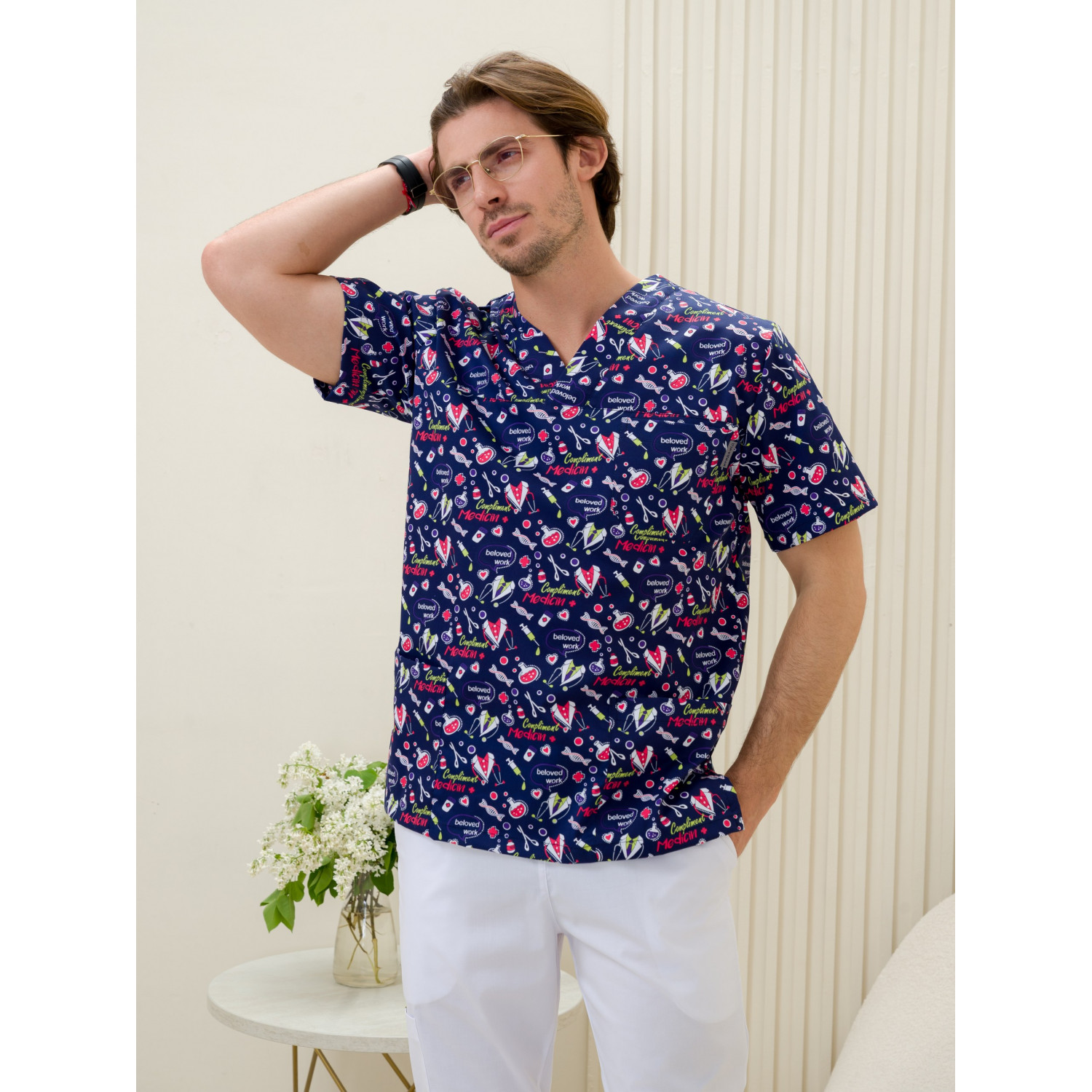 Рубашка мужская М-286(ST-14)ткань Стрейч/Принт