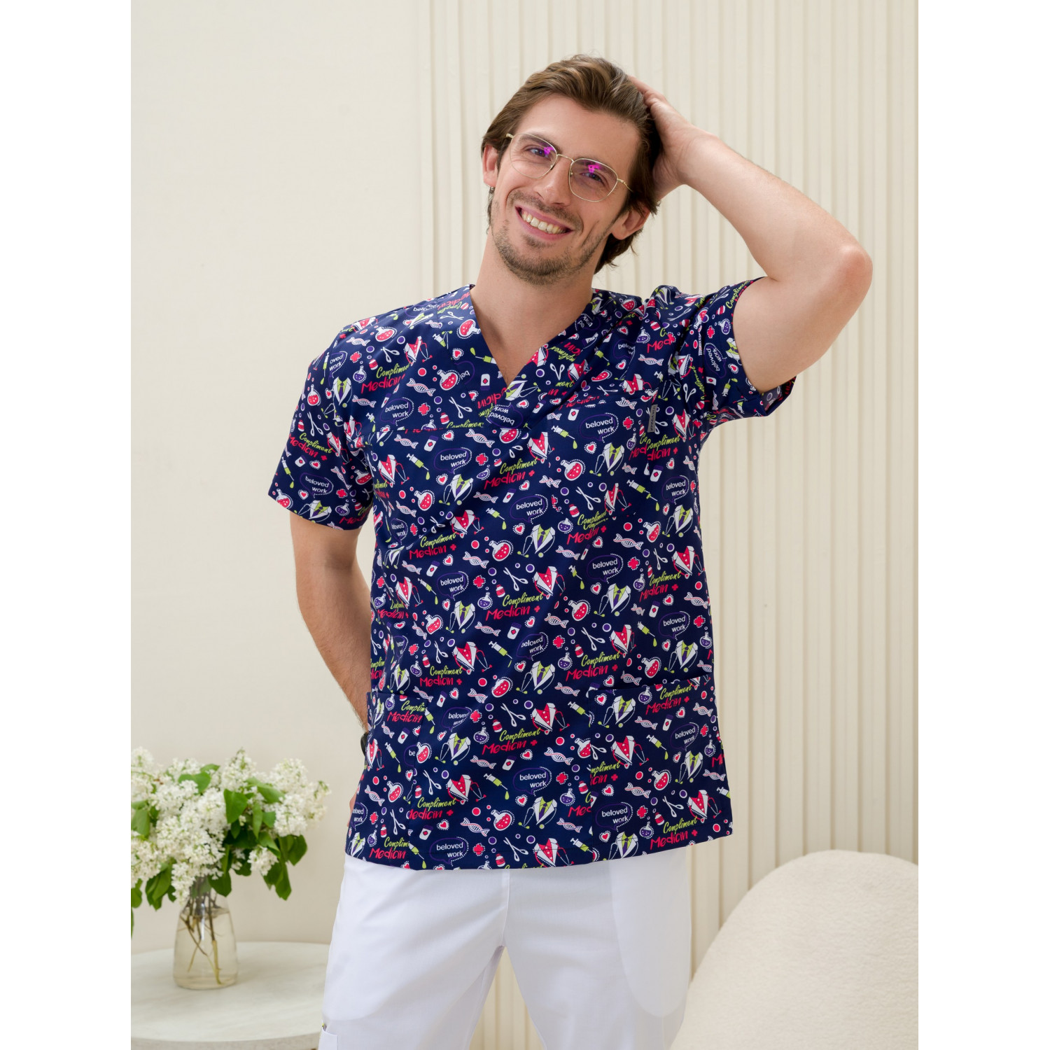 Рубашка мужская М-286(ST-14)ткань Стрейч/Принт