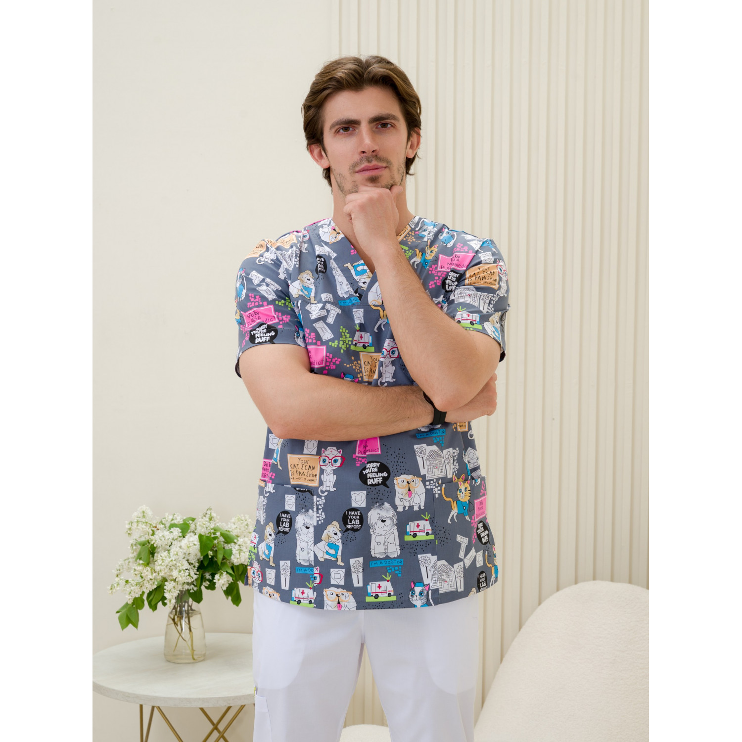 Рубашка мужская М-286(ST-15) ткань Стрейч/Принт