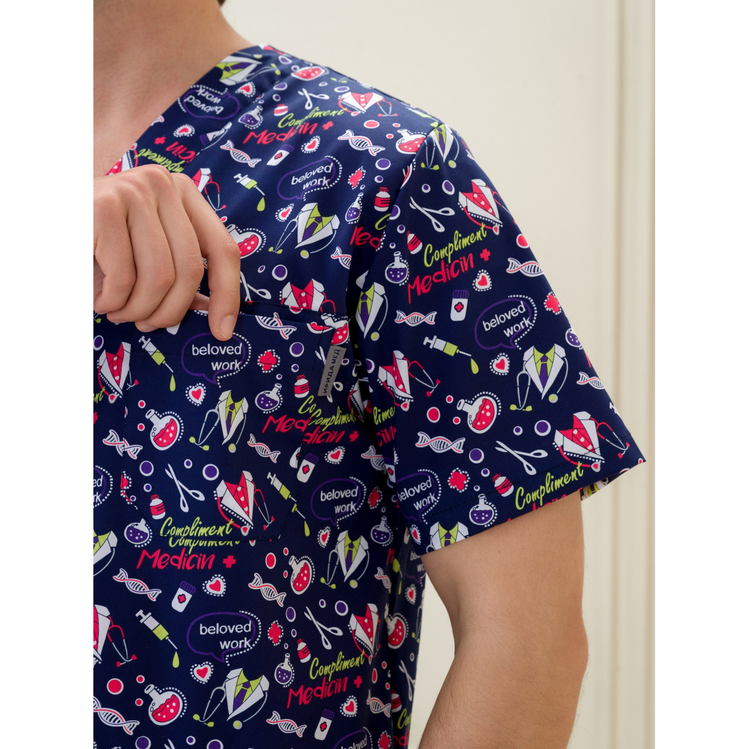 Рубашка мужская М-286(ST-14)ткань Стрейч/Принт