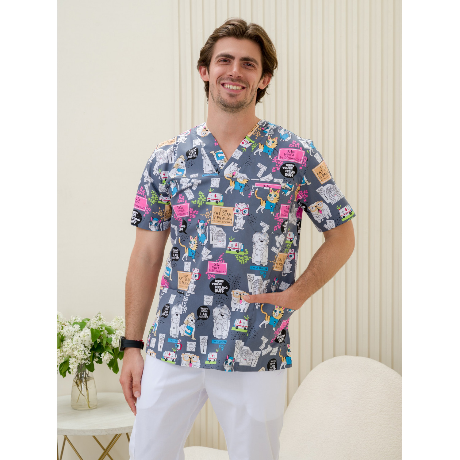 Рубашка мужская М-286(ST-15) ткань Стрейч/Принт