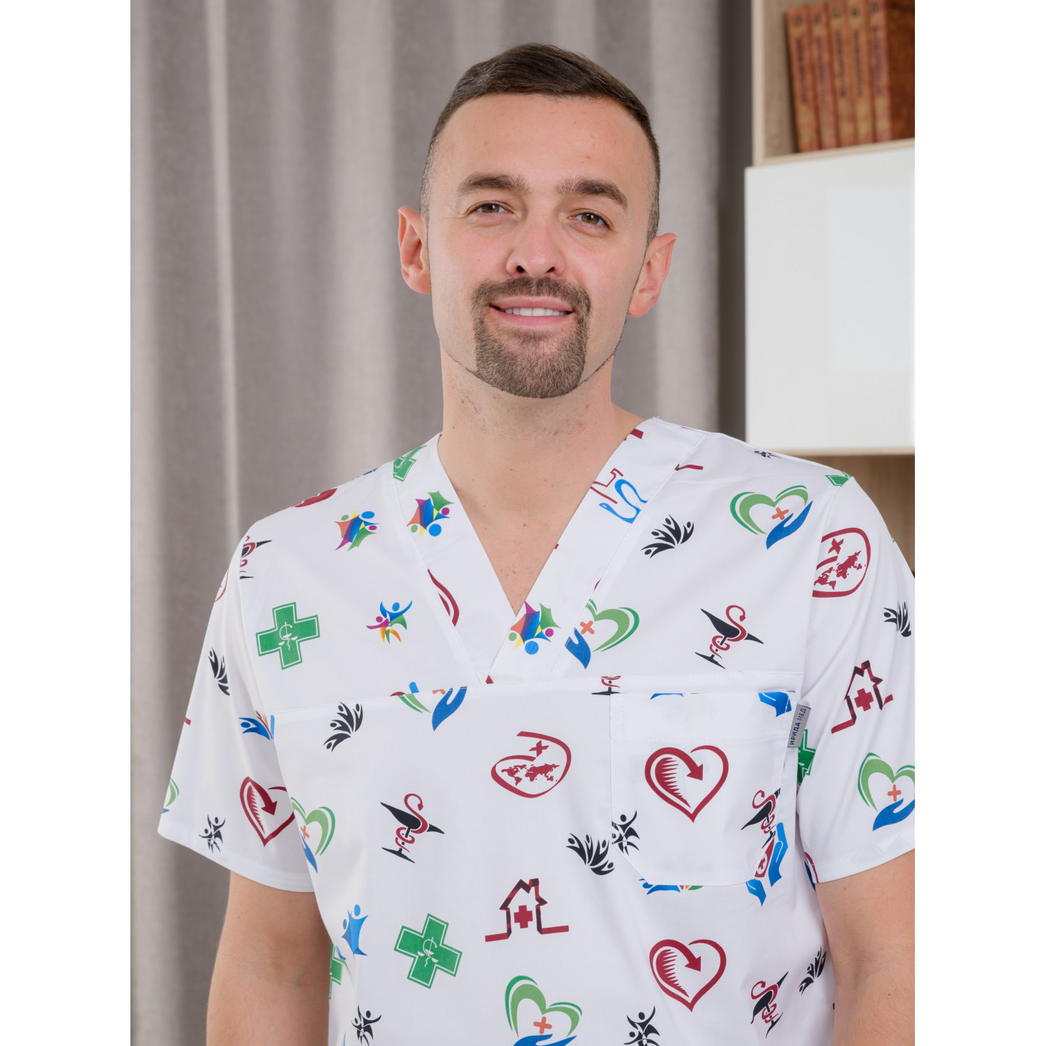 Рубашка мужская М-286(N3-0)ткань Стрейч/Принт