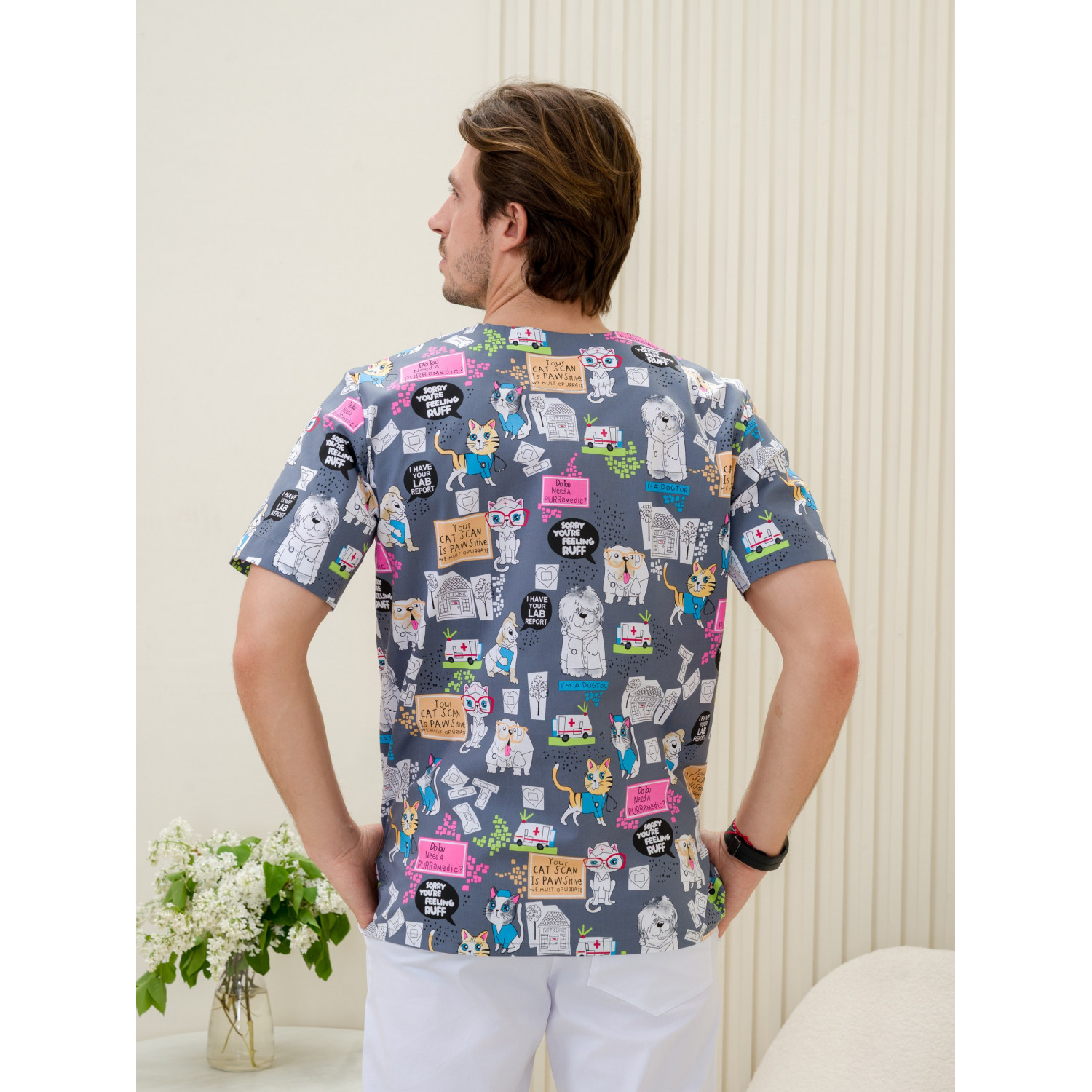 Рубашка мужская М-286(ST-15) ткань Стрейч/Принт