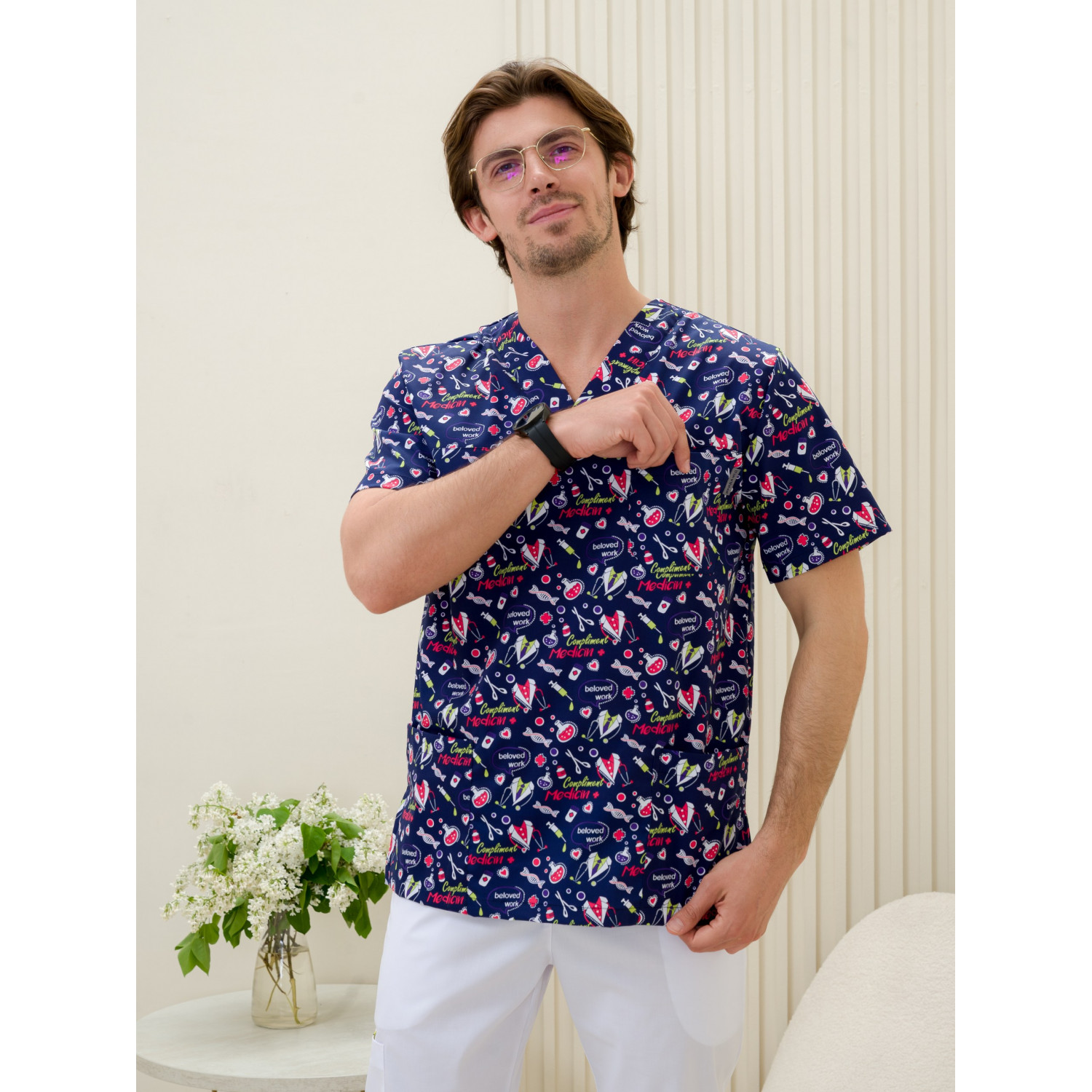 Рубашка мужская М-286(ST-14)ткань Стрейч/Принт