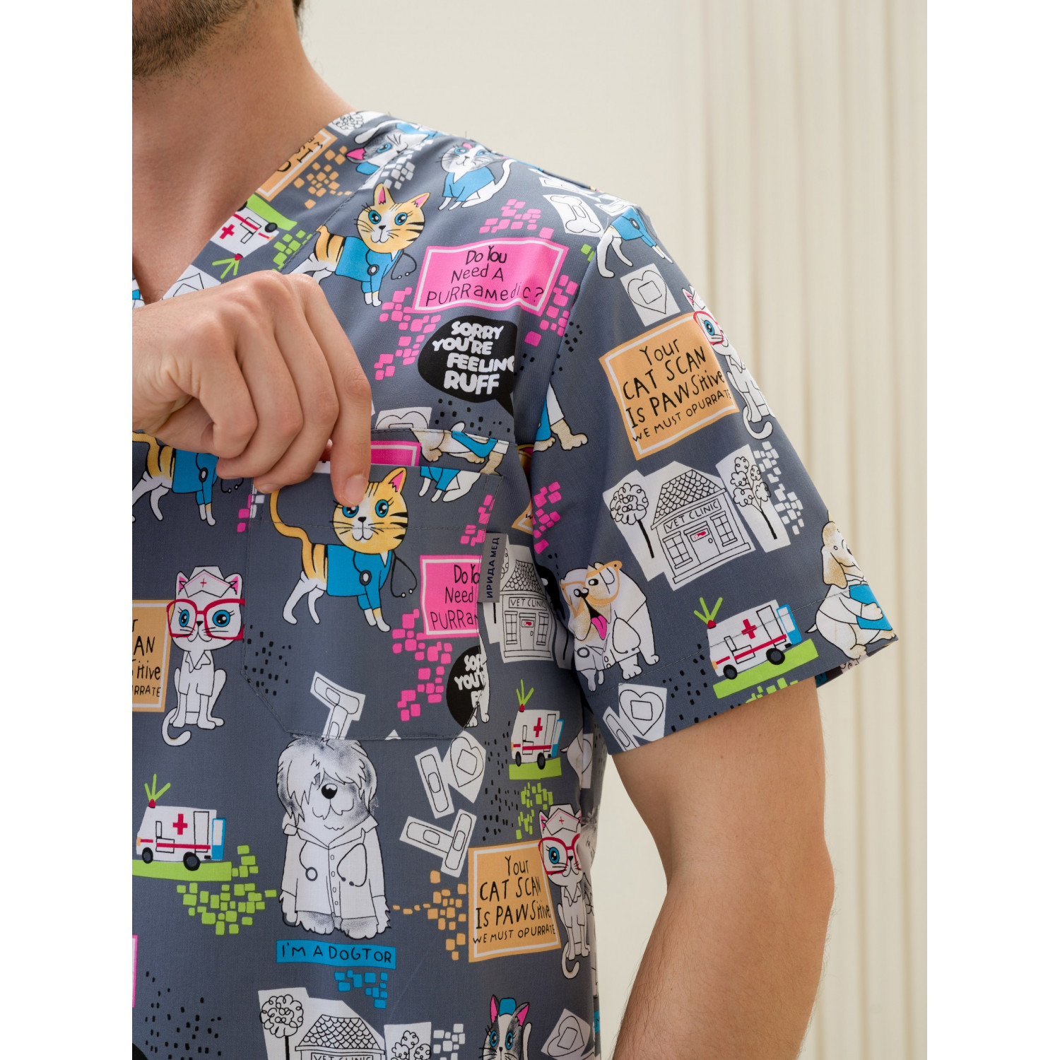 Рубашка мужская М-286(ST-15) ткань Стрейч/Принт