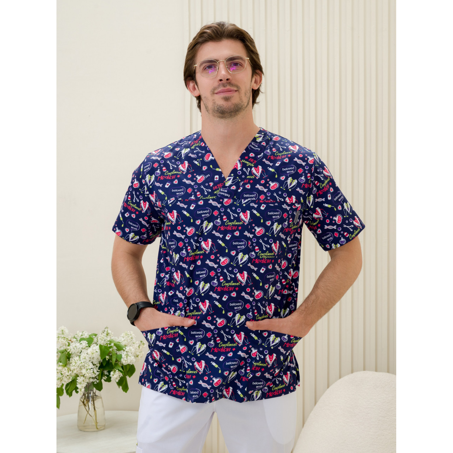 Рубашка мужская М-286(ST-14)ткань Стрейч/Принт