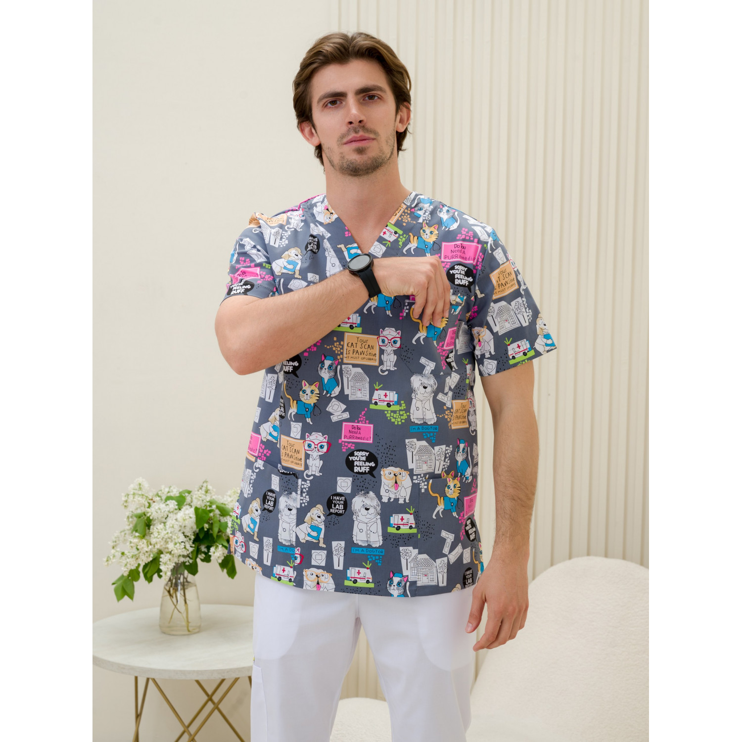 Рубашка мужская М-286(ST-15) ткань Стрейч/Принт