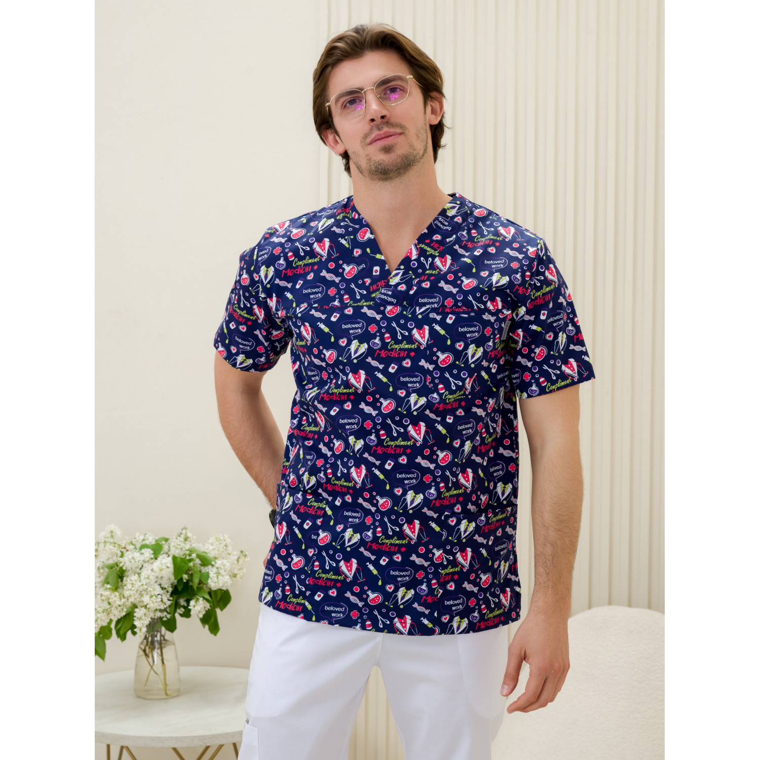 Рубашка мужская М-286(ST-14)ткань Стрейч/Принт