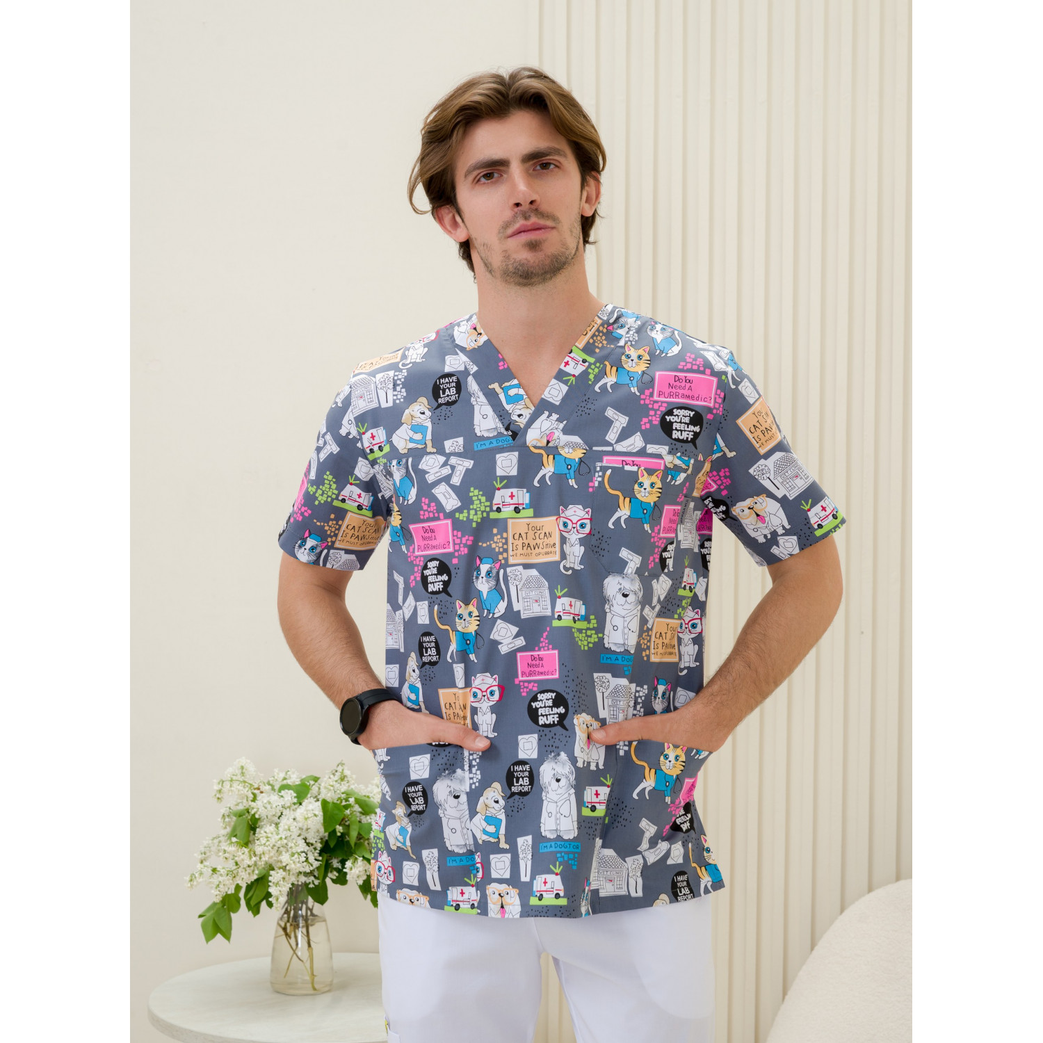 Рубашка мужская М-286(ST-15) ткань Стрейч/Принт