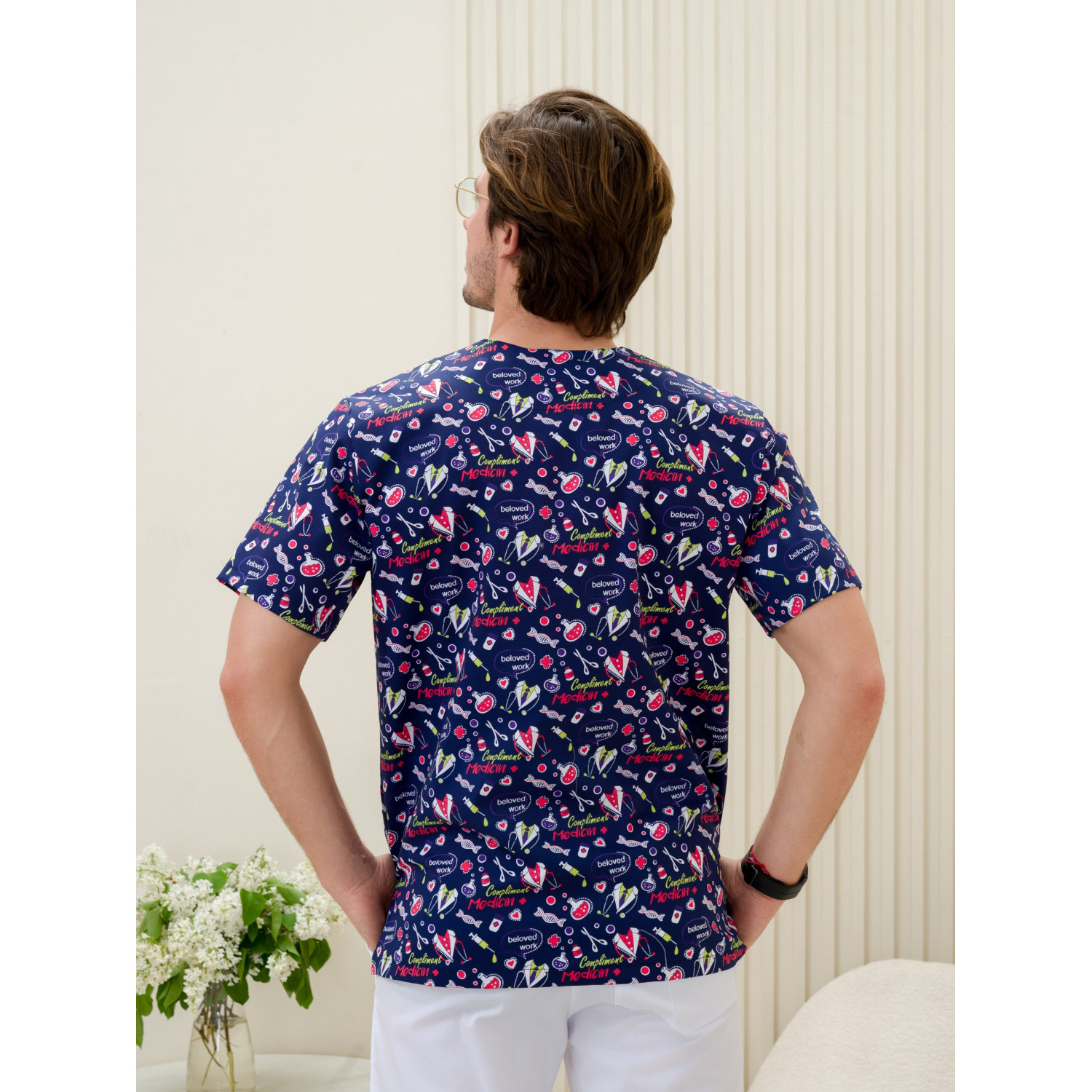 Рубашка мужская М-286(ST-14)ткань Стрейч/Принт